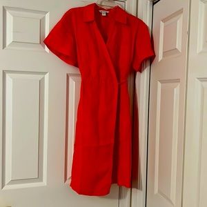 Athleta size 8 Orange linen A line wrap dress with pockets.